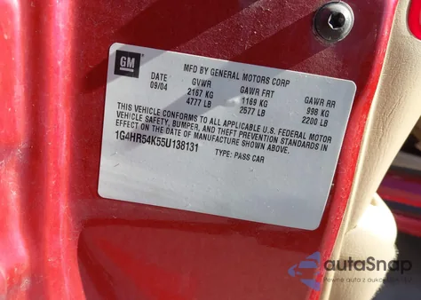 2005 Buick Lesabre Limited z USA, uszkodzony, nr VIN 1G4HR54K55U138131